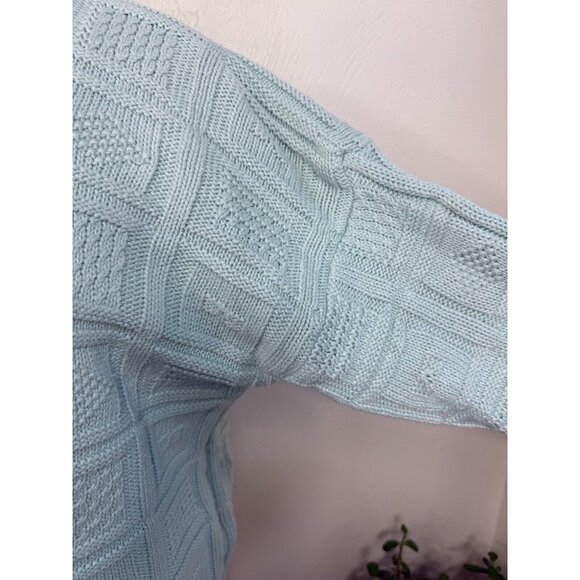 Vintage GAP Seafom Green Fancy Knit Ramie Blend Sweater Size Medium Cottage Core - Picture 4 of 13